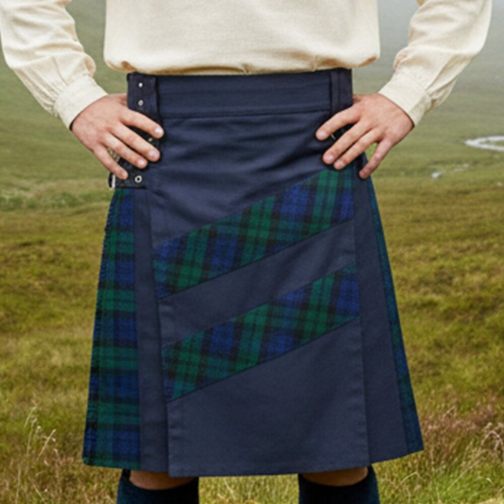 Modern Hybrid Kilt Plaid Tartan Black Watch Kilt Cross Stripes Scottish Kilt